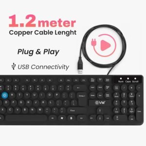 EVM Wired Keyboard | Spill-Resistant, 104 Keys, Smooth Keystrokes | UV Paint Coated, USB Connectivity - 1 Year Warranty (EVM-WDK-315)