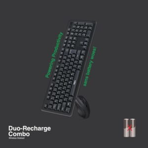 FINGERS Duo-Recharge Wireless Deskset (Mouse + Keyboard) Combo (Rechargeable Batteries with 25-Day worktime, 2.4 GHz Technology with USB Nano Receiver, Windows, macOS, Linux &...