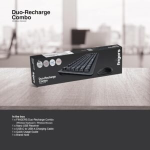 FINGERS Duo-Recharge Wireless Deskset (Mouse + Keyboard) Combo (Rechargeable Batteries with 25-Day worktime, 2.4 GHz Technology with USB Nano Receiver, Windows, macOS, Linux &...