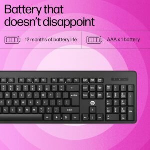 HP K160 Wireless Keyboard/Quick Comfy accurate/12 Fn Shortcut Keys/Plug and Play USB/ 3 Years Warranty, Black