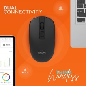IVOOMI Zoox Black Wireless Keyboard & Mouse Set, 2.4 ghz/Dual Bluetooth 5.0 and 1600DPI, BIS Approved, Multimedia Keys with Rupees Key, on/Off Switch, Win/Mac/Linux/Android 1...