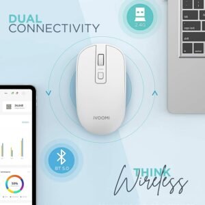 IVOOMI Zoox White Wireless Keyboard & Mouse Set, 2.4 ghz/Dual Bluetooth 5.0 and 1600DPI, BIS Approved, Multimedia Keys with Rupees Key, on/Off Switch, Win/Mac/Linux/Android - 1...