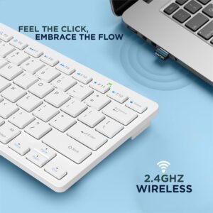 IVOOMI Zoox White Wireless Keyboard & Mouse Set, 2.4 ghz/Dual Bluetooth 5.0 and 1600DPI, BIS Approved, Multimedia Keys with Rupees Key, on/Off Switch, Win/Mac/Linux/Android - 1...