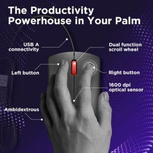 Lenovo 300 Wired Plug & Play USB Mouse, High Resolution 1600 DPI Optical Sensor, 3-Button Design with clickable Scroll Wheel, Ambidextrous, Ergonomic Mouse for Comfortable...