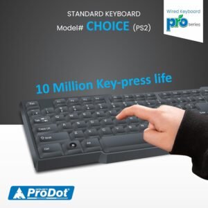 ProDot Choice PS2 Wired Keyboard With Plug & Play Technology, 104 Keys, 10M Life, 1.2m Cable, Rupee Key, Spill Resistant Design, Compatible With Windows, iOS, Linux, 1 Year...