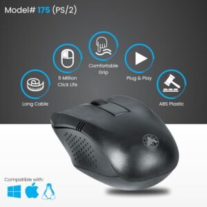 Prodot PS2 Plug & Play Ergonomic Wired Mouse I High Resolution 1000 DPI Optical Sensor I 5M Key Press Life & Clickable Scroll Wheel I 1 Year Warranty I Works with Windows, iOS,...