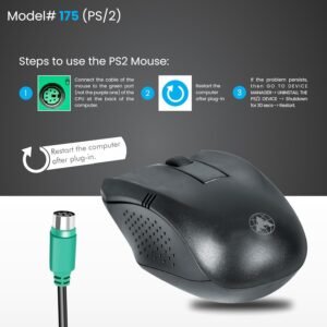 Prodot PS2 Plug & Play Ergonomic Wired Mouse I High Resolution 1000 DPI Optical Sensor I 5M Key Press Life & Clickable Scroll Wheel I 1 Year Warranty I Works with Windows, iOS,...