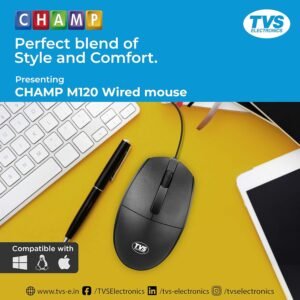 TVS ELECTRONICS Champ M120 Wired Optical Mouse with 1200 DPI Resolutions | 3 Handy Buttons with 1.5 Million Durable Clicks | Fast Moving Scroll Wheel, Plug and Play USB Mouse...