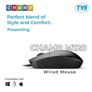 TVS ELECTRONICS Champ M120 Wired Optical Mouse with 1200 DPI Resolutions | 3 Handy Buttons with 1.5 Million Durable Clicks | Fast Moving Scroll Wheel, Plug and Play USB Mouse...