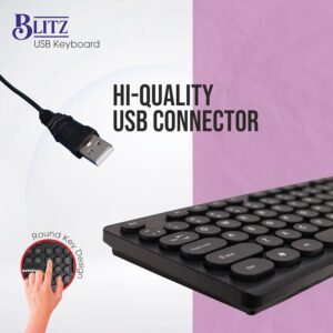 Zebion Blitz USB Keyboard with Retro Style Rounded Key Design, Tested with Over 5 Million Keystrokes, Silent & Comfortable Use, Slim Design, Chiclet Keys, 1 Year Warranty (Black)