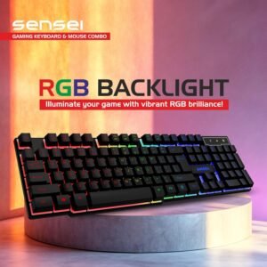 ZEBION Sensei Wired Gaming Keyboard Mouse Combo with RGB Lights, The Backlit Keys are Bright and Sharp, Adjustable DPI with Color Changing RGB Light, Durable Body, 1 Year Warranty