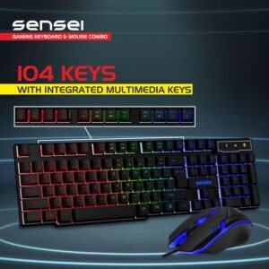 ZEBION Sensei Wired Gaming Keyboard Mouse Combo with RGB Lights, The Backlit Keys are Bright and Sharp, Adjustable DPI with Color Changing RGB Light, Durable Body, 1 Year Warranty