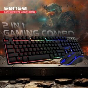 ZEBION Sensei Wired Gaming Keyboard Mouse Combo with RGB Lights, The Backlit Keys are Bright and Sharp, Adjustable DPI with Color Changing RGB Light, Durable Body, 1 Year Warranty