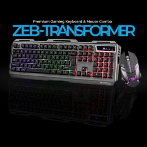 Zebronics Transformer Gaming Keyboard and Mouse Combo,Braided Cable,Durable Al body,Multimedia keys and Gaming Mouse with 6 Buttons, Multi-Color LED Lights, High-Resolution...