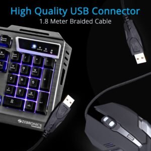 Zebronics Transformer Gaming Keyboard and Mouse Combo,Braided Cable,Durable Al body,Multimedia keys and Gaming Mouse with 6 Buttons, Multi-Color LED Lights, High-Resolution...