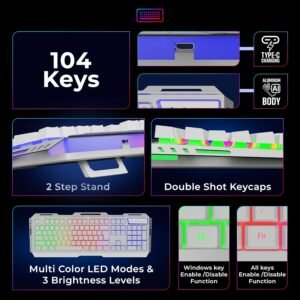 ZEBRONICS Transformer USB Gaming Keyboard & Mouse Combo,Braided Cable,Durable Al Body,Multimedia Keys & Gaming Mouse with 6 Buttons,Multi-Color LED Lights,High-Resolution Sensor...