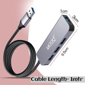 4 Port USB Hub 3.0 with Hi-Speed Data Transfer, Multi Device Connection, Plug Play Usage, Glossy Finish and Lightweight Design Compatible with Laptop, MacBook, PC (Grey) (1 Meter)