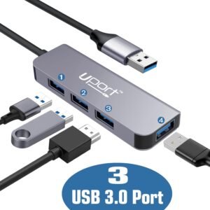 4 Port USB Hub 3.0 with Hi-Speed Data Transfer, Multi Device Connection, Plug Play Usage, Glossy Finish and Lightweight Design Compatible with Laptop, MacBook, PC (Grey) (1 Meter)