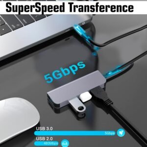 4 Port USB Hub 3.0 with Hi-Speed Data Transfer, Multi Device Connection, Plug Play Usage, Glossy Finish and Lightweight Design Compatible with Laptop, MacBook, PC (Grey) (1 Meter)