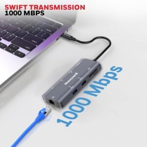 Honeywell New Launch 9-in-1 Type C Dock with 4K HDMI, 1GBPS RJ45 Ethernet Port, 2xUSB 3.0, 1xUSB 2.0 & Type C 3.0 PD100W, SD & Micro SD Slot, Audio Port for All Type C Devices-...