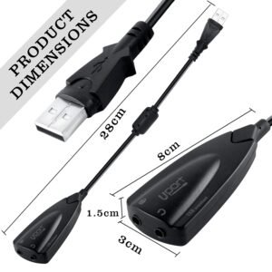 USB to 3.5mm Jack Audio Adapter,USB Sound Card with Headphone and Microphone Jack USB to Aux Converter for Windows and Mac, Linux