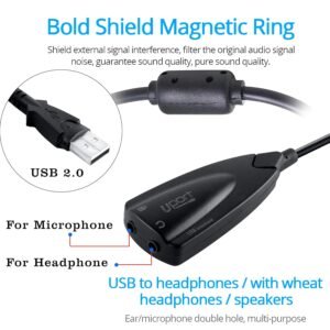 USB to 3.5mm Jack Audio Adapter,USB Sound Card with Headphone and Microphone Jack USB to Aux Converter for Windows and Mac, Linux